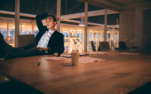Businessman working late in office