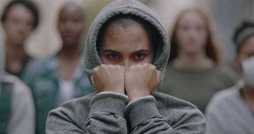 Silent protest by the activist