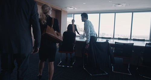 People arriving for business meet