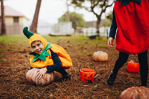 Little children having fun on halloween