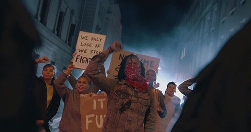 Activists demonstrating against the police force