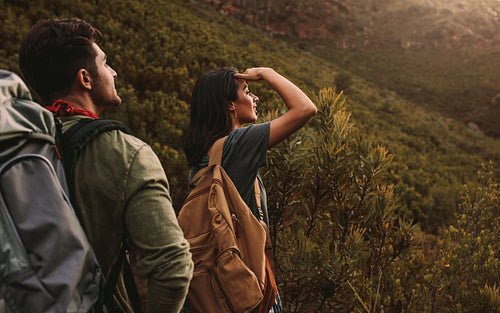 Friends backpacking and exploring nature