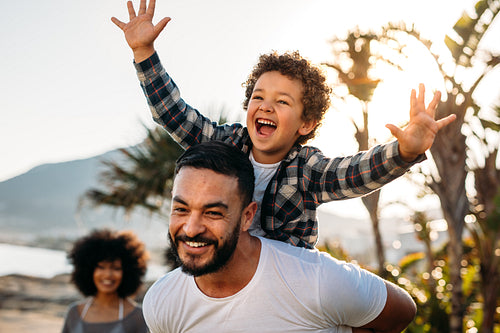 Happy family on a vacation enjoying outdoors