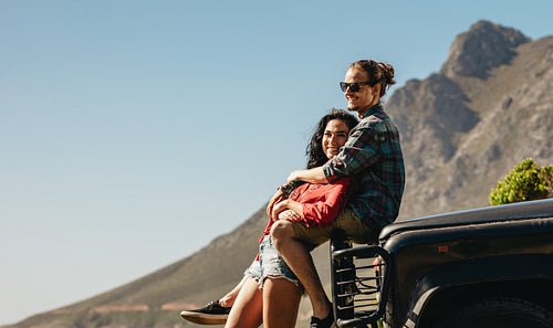 Loving couple on a roadtrip