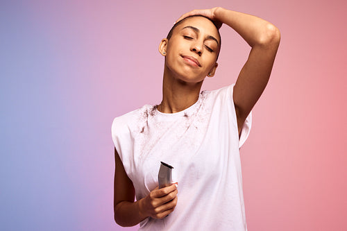 Woman with a buzz cut