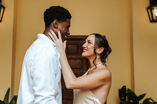 Loving couple smiling at each other affectionately