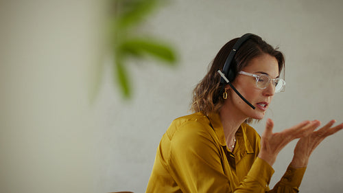 Female sales professional woman communicates effectively with client