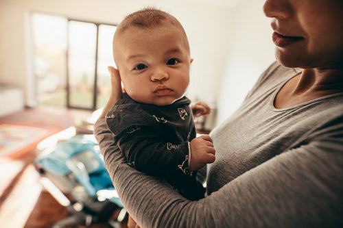 Close up of a baby with her mother
