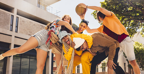 Gen z friends having fun outdoors