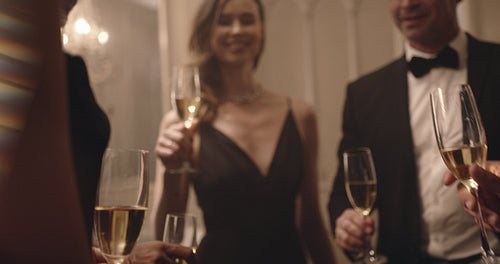 Friends toasting wine and celebrating at a party