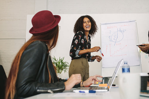 Businesswomen in a meeting discussing work in office