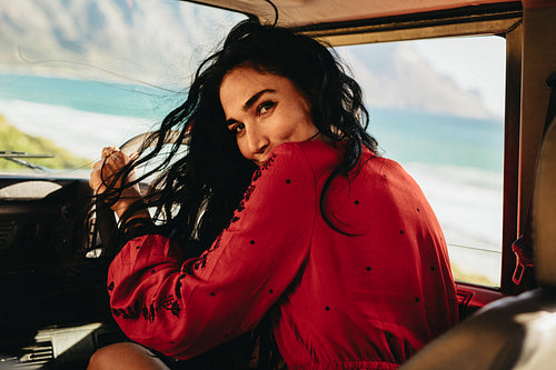 Woman going on a car trip