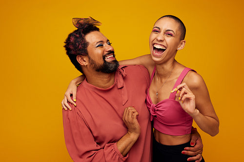 Friends looking happy together