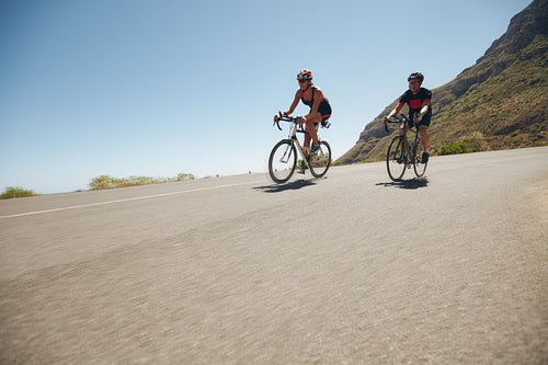 Athletes competing in the cycling leg of triathlon