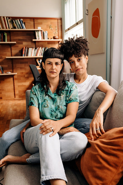 Wedded lesbian couple sitting together