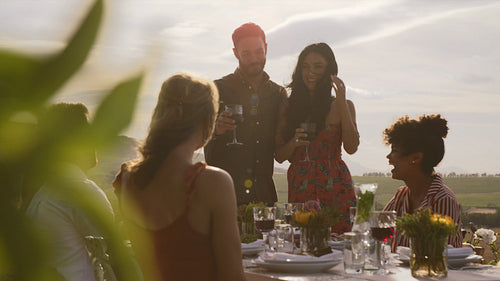 Friends having drinks at dinner party