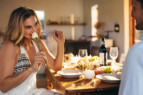 Couple having romantic dinner at home