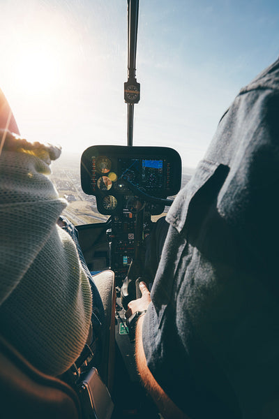 Inside view of a helicopter in flight