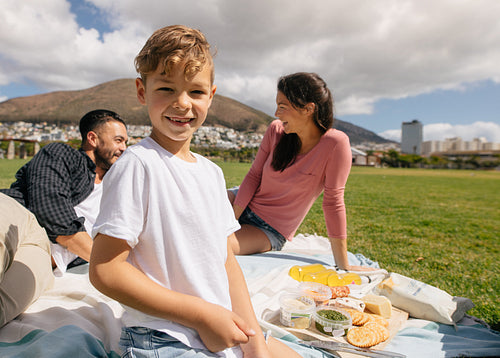 Family out for a picnic in a park