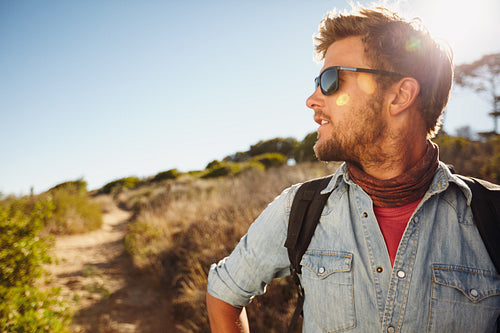 Young man hiking in nature