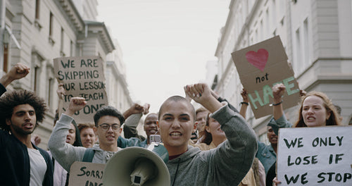 Social activists demonstrating in the city