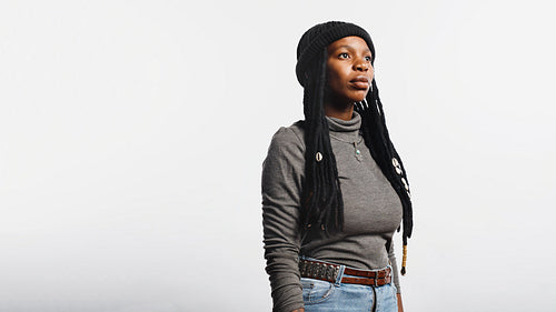 African female with long dreadlocks