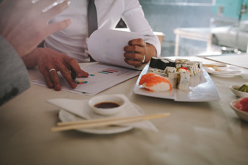 Meeting during lunch at restaurant