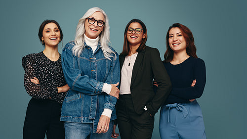 Multiethnic group of women smiling at the camera