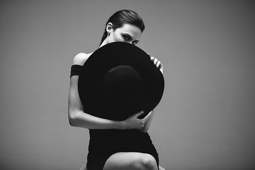 Sensual woman with hat in black and white