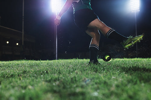 Rugby player kicking the penalty shot