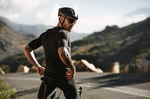 Cyclist taking a breather during ride