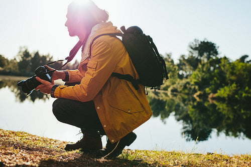 Tourist capturing the beauty of nature in camera