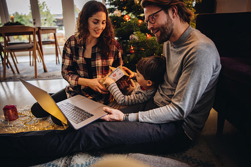Family at home during pandemic celebrating Christmas