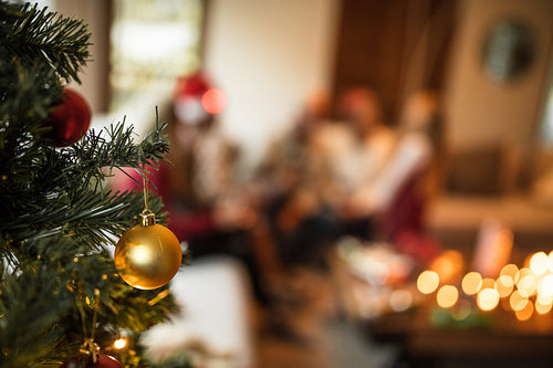 Christmas tree with decorations at home