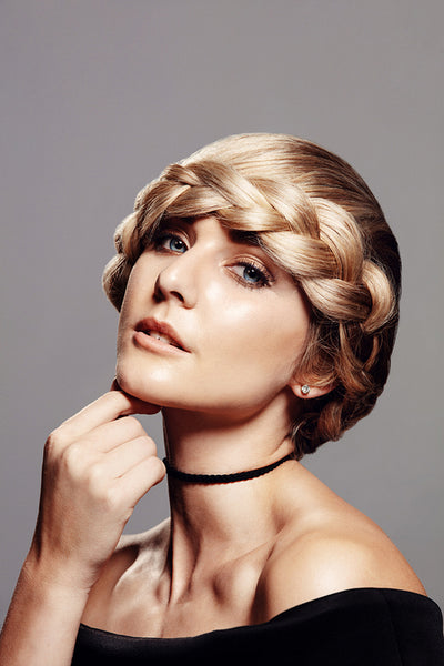 Beautiful blonde with braid hairdo