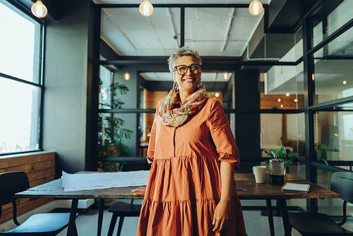 Mature businesswoman smiling happily in an office