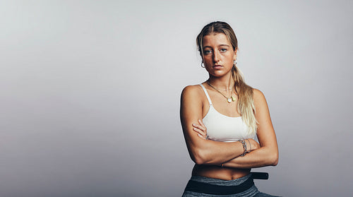 Woman athlete in workout clothes