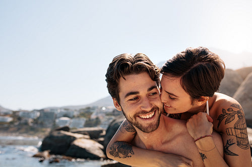 Tourist couple in romantic mood outdoors on a holiday