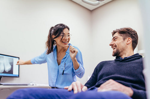 Man visiting female dentist at clinic