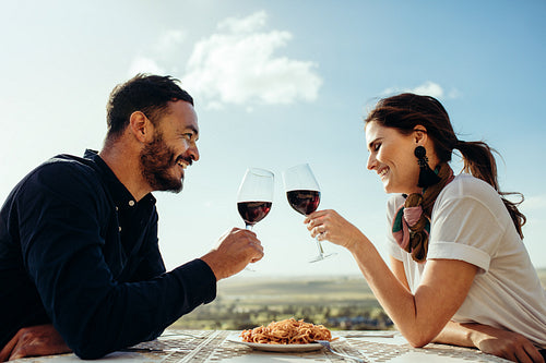 Couple on a date sitting in a restaurant
