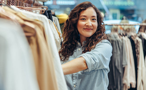 Customer shopping in a clothing store