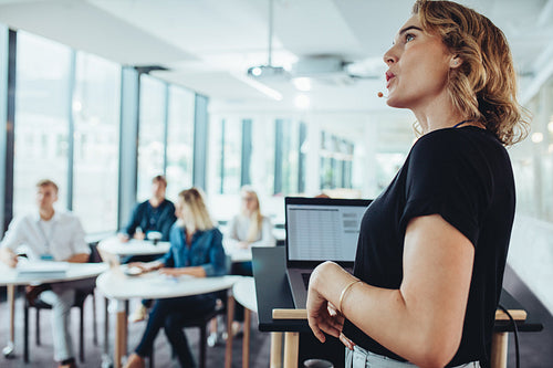 Businesswoman making a presentation to her colleagues