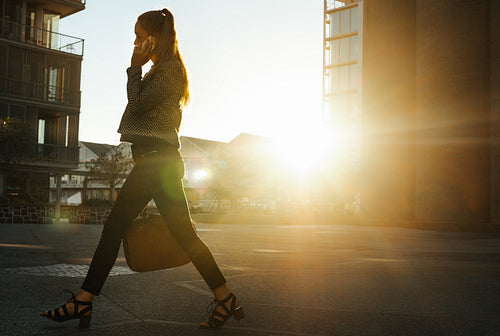 Woman going to office early in the morning