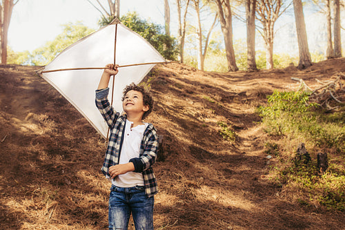 Cute boy flying a kite