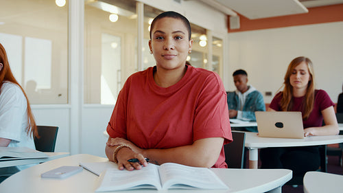Student in high school classroom