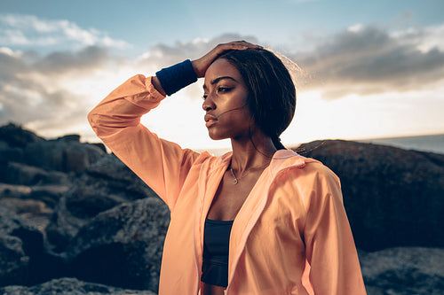 Woman relaxing after exhaustive exercise