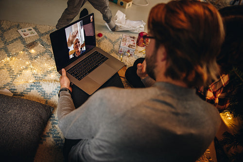 Family having a video call during christmas