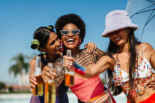 Friends celebrate at Brazilian carnaval party