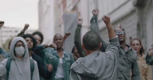 Group of men and women protesting