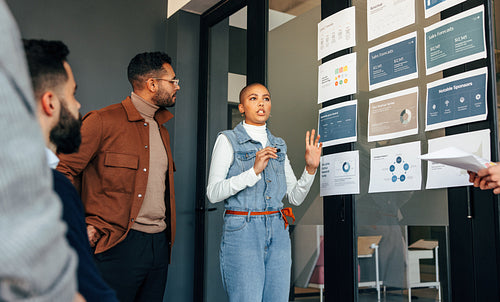 Young businesswoman discussing some reports with her team